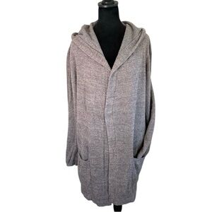 Barefoot Dreams CozyChic Lite Long Cardigan with Hood 1X Charcoal Brown
